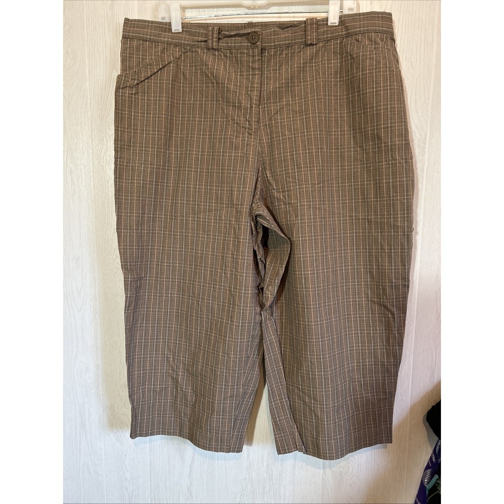 White Stag Vintage 22W Brown Small Plaid Cotton‎ Capris